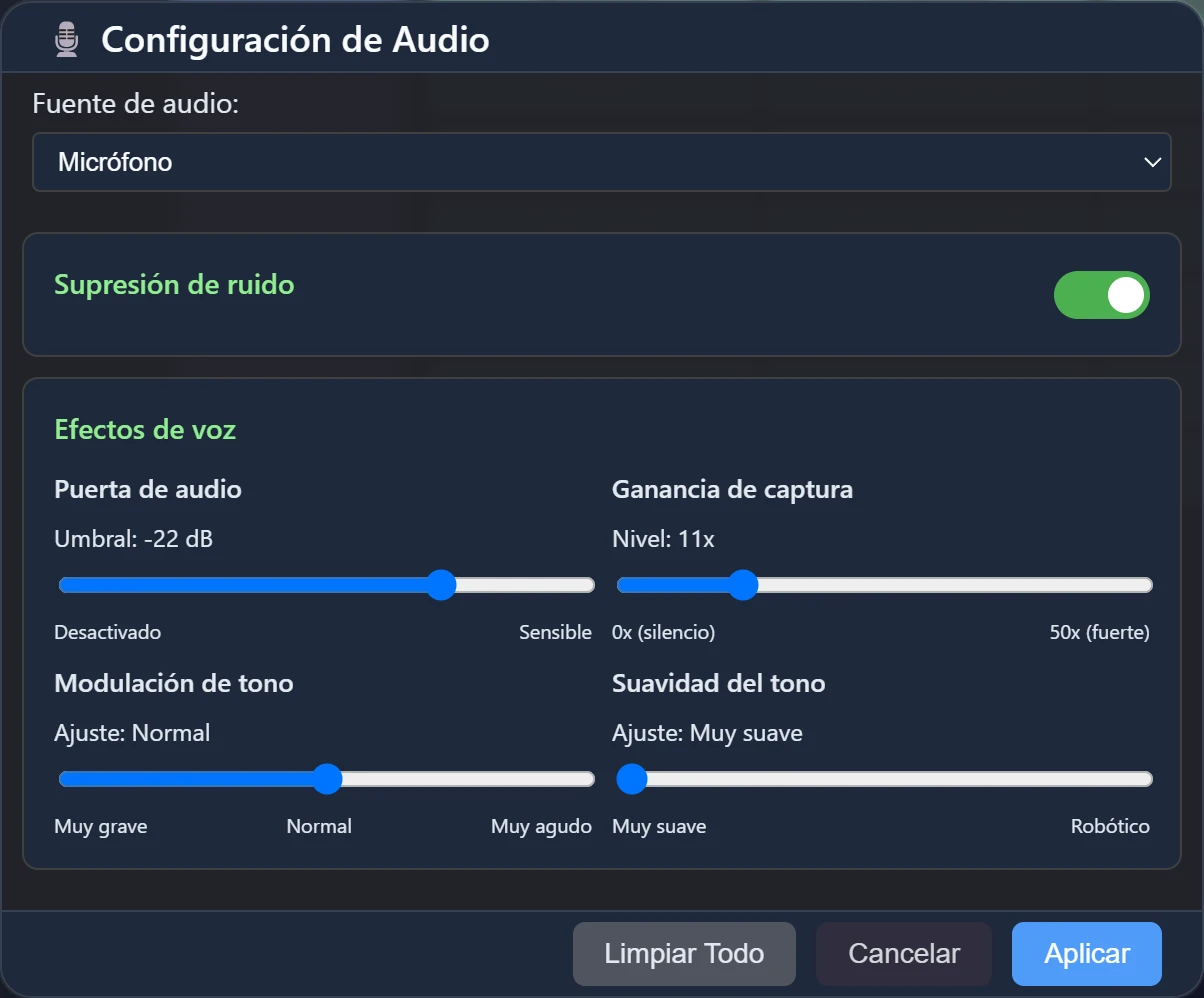 Modal Filtros de Voz